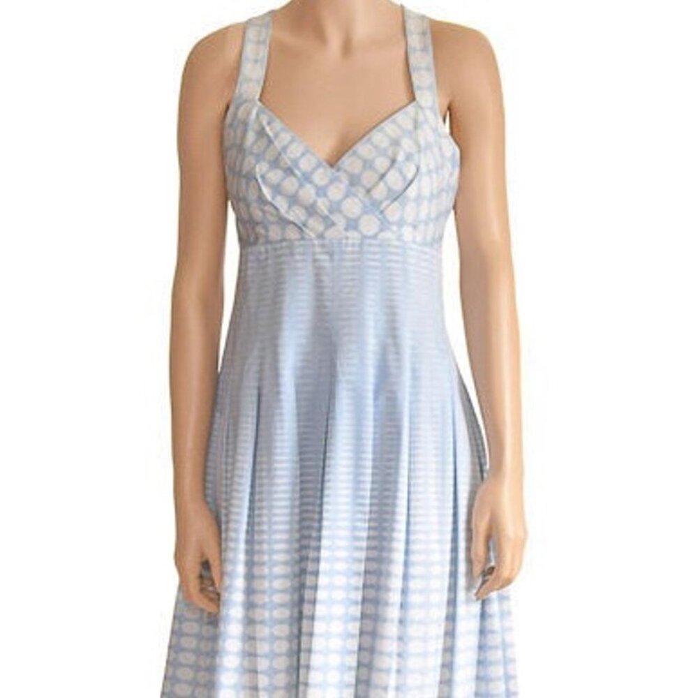 Calvin Klein Dress, white and blue, sweetheart, polkadots, mid length, Size 8
